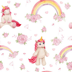 Watercolor pink fairy unicorn illustration