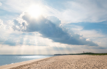 Fototapeta na wymiar Beach landscape on Sylt island with beautiful clouds