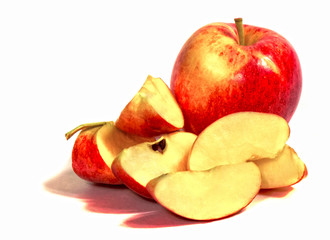 Sliced red apples isolated on white background