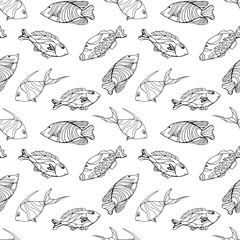Seamless pattern with fishes. Simple flat style vector illustration.