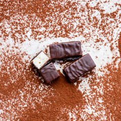 Marshmallow chocolate candy. Top view
