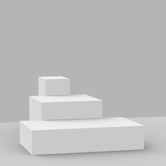 3d gray white stage podium scene minimal studio background. Abstract 3d geometric shape object illustration render. Display for online business product.