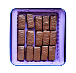 chocolate marshmallow candy in box isolated on white background
