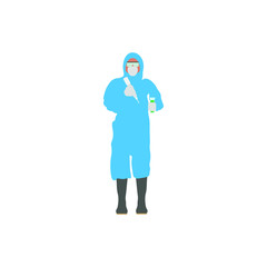 Medical virology research scientist works in a protective suit and mask with mask. Vector illustration for web and mobile design.