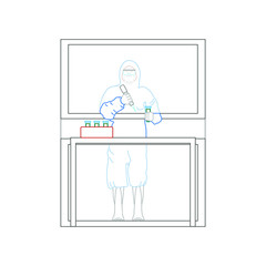 Medical virology research scientist works in a protective suit and mask with mask. Vector illustration for web and mobile design.