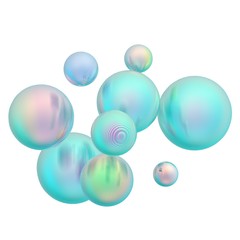 Fototapeta na wymiar Mint green balls silver gradient colors isolated background. Abstract bubble glossy pastel 3d geometric shape object illustration render.