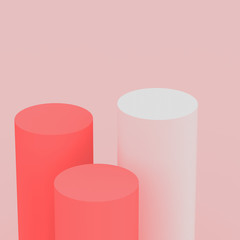 3d pink orange white cylinder podium minimal studio background. Abstract 3d geometric shape object illustration render. Display for cosmetic perfume fashion and summer holiday product.