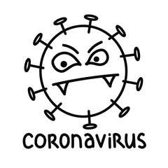 
evil coronavirus bacterium with eyes and mouth. Covid-19 2019-ncov infection with an angry face on white bacrgound. Simple vector illustration