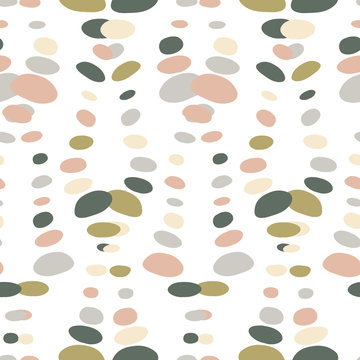 Seamless vector pattern of abstract stones in a line in pastel colors on a white n background. The design is perfect for backgrounds, decorations, textile, surface design and outside decorations. © Tatiana Lapteva