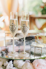 Wedding glasses with champagne. Natural light and soft focus