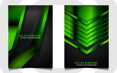 Abstract futuristic cover a4 background template with green technology style concept on black shapes. Modern layout vector design can use banner gaming, presentation business sport, automotive event