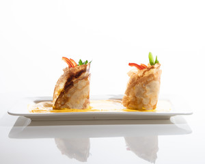 Crepas de Pollo en Salsa Huancaína Peruana