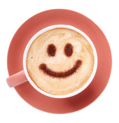 Cup of tasty cappuccino on white background