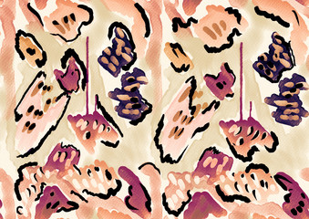 Hand Painting Abstract Watercolor Geometric Shapes with Ink Stains Brush Strokes Repeating Pattern Isolated Background