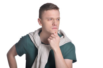 Portrait of handsome young man on white background