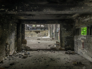 Fototapeta na wymiar Interior of an abandoned industrial hall