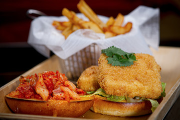 Fried Fish Sandwich with Kimchi