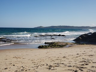 praia, areia, mar, férias, natureza, pedras, pegadas