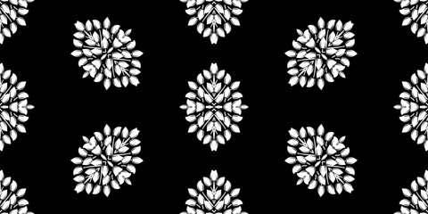 Decorative floral monohrome seamless pattern in ornamental style. Vector damask illustration for any design