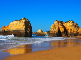 Fototapeta na wymiar View of Praia dos Tres Castelos beach in Portimao, Algarve, Portugal