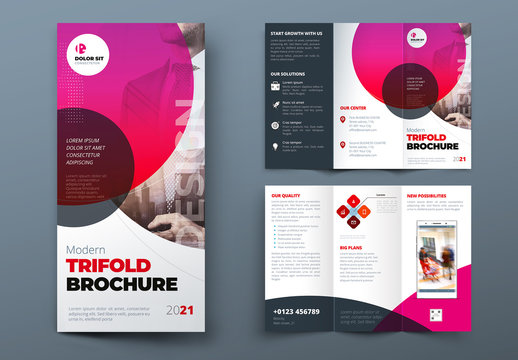 Red Pink Gradient Trifold Brochure Layout with Circles
