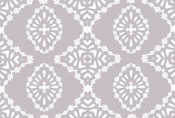 White monohrome floral ornate pattern. Seamless design for fabric, textile, book, interior, wallpaper.