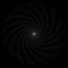 White dynamic geometry spiral shape on black background
