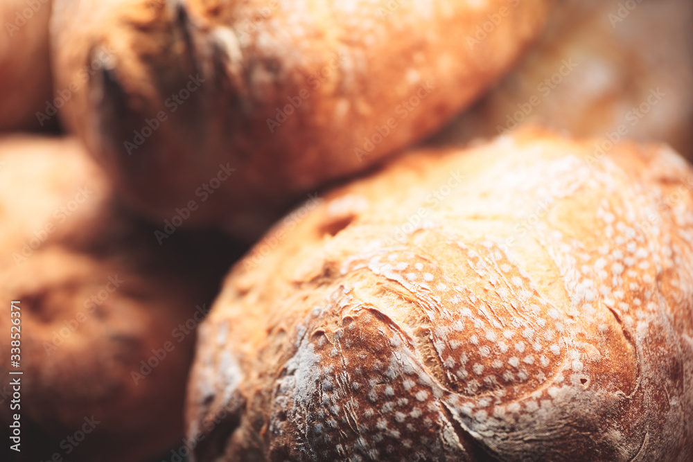 Poster bakery concept. fresh fragrant bread close-up