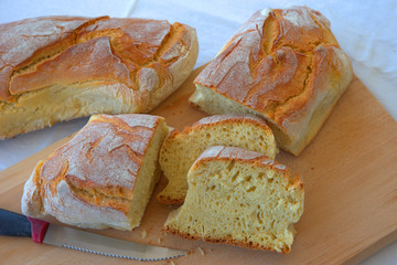 village bread, fresh, hot, baked in a wood oven