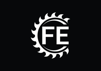 FE Initial Letter Logo with Circular Saw Blade Vector Graphic Template Design