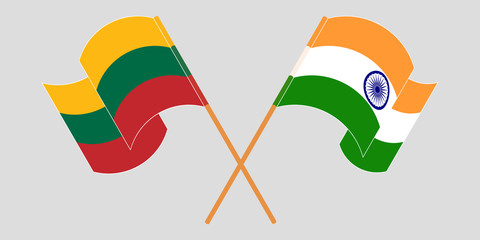 Crossed and waving flags of Lithuania and India