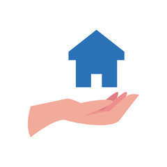 Fototapeta na wymiar charity donations concept, hand and house icon, flat style