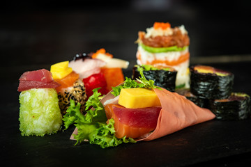 Colorful Assortment of Sushi Rolls 