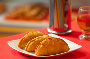 Chicken risoles with banana and rapadura honey. Gastronomy of northeastern Brazil