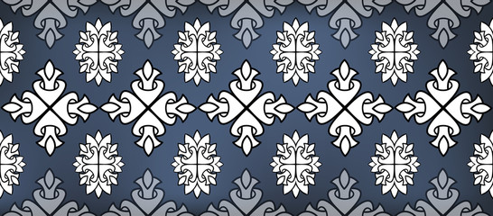Flower damask ornate seamless pattern. Vector surface design for fabric, apparel textile, book, interior, wallpaper background
