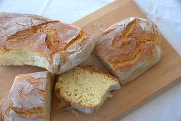 village bread, fresh, hot, baked in a wood oven