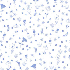 Seamless Vector Floral Pattern, spring, meadow, with Blue strokes for decoration, print, textile, fabric, stationery