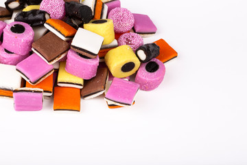Licorice (liquorice) candy on the white background