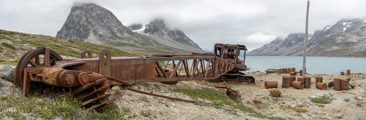 Fototapeta premium Wide shot of an abandoned military crane. 