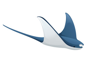 Manta ray underwater giant animal with wings simple cartoon character design flat vector illustration isolated on white background - obrazy, fototapety, plakaty