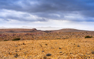 Deserted rocky landscape at the bottom of the crater.
