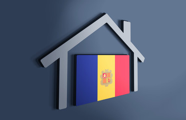 Andorra is my home. 3D illustration that represents a house with the flag of the country inside, suggesting the love for the native country.
