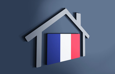 France is my home. 3D illustration that represents a house with the flag of the country inside, suggesting the love for the native country.