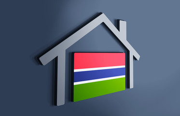 Gambia is my home. 3D illustration that represents a house with the flag of the country inside, suggesting the love for the native country.