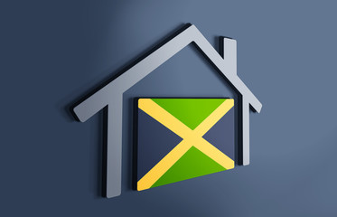 Jamaica is my home. 3D illustration that represents a house with the flag of the country inside, suggesting the love for the native country.
