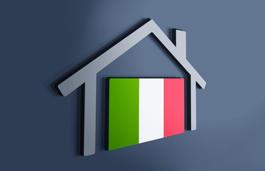 Fototapeta na wymiar Italy is my home. 3D illustration that represents a house with the flag of the country inside, suggesting the love for the native country.