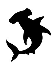 Black silhouette hammerhead shark underwater giant animal simple cartoon character design flat vector illustration isolated on white background - obrazy, fototapety, plakaty