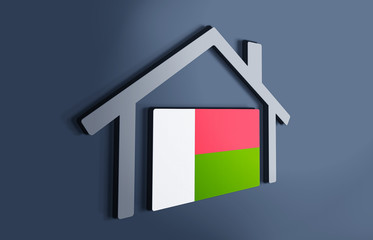 Madagascar is my home. 3D illustration that represents a house with the flag of the country inside, suggesting the love for the native country.