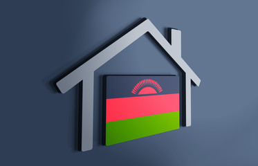 Malawi is my home. 3D illustration that represents a house with the flag of the country inside, suggesting the love for the native country.