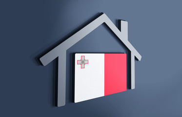 Malta is my home. 3D illustration that represents a house with the flag of the country inside, suggesting the love for the native country.